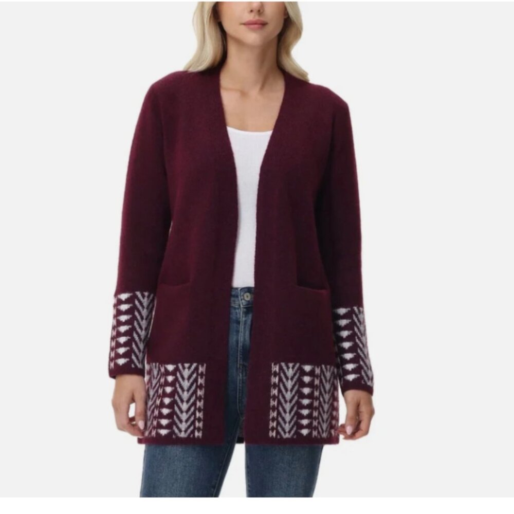 FRYE Women's Patterned Cardigan Dark Red M - Picture 2 of 4